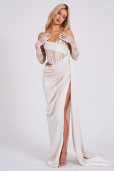 Callie Lace Satin Corset High Slit Gown